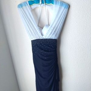 Black and white halter style prom dress